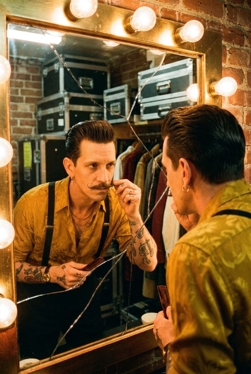 Monty and the mirror. The mustache wins.