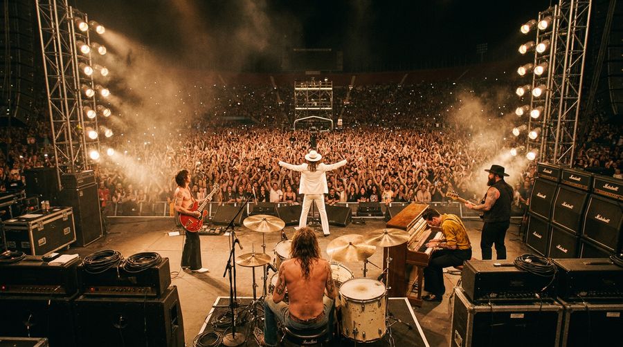 From behind the drum riser. Eighty thousand people.